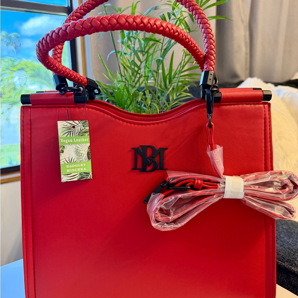 BADGLEY MISCHKA Red Tote with Braided Handles - Picture 3 of 13